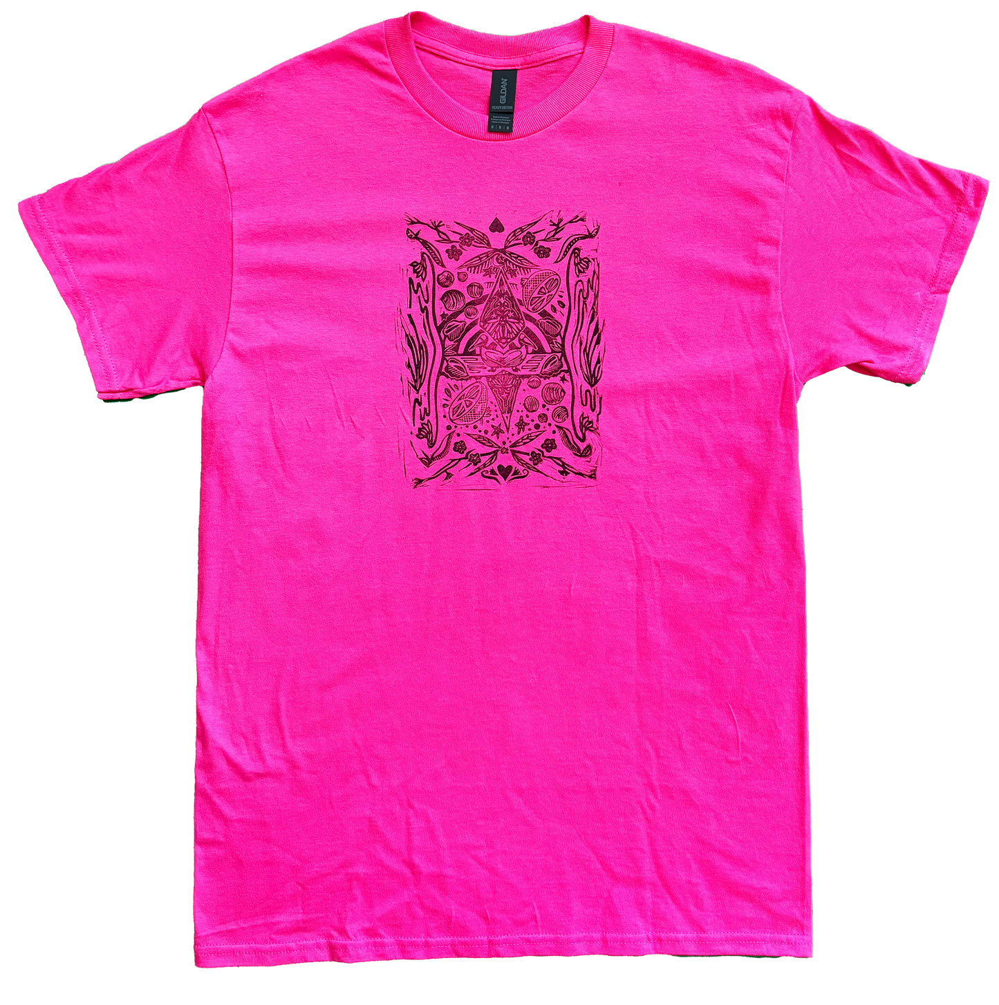 Medium - One of a Kind Short Sleeve Linoleum Printed T Shirt