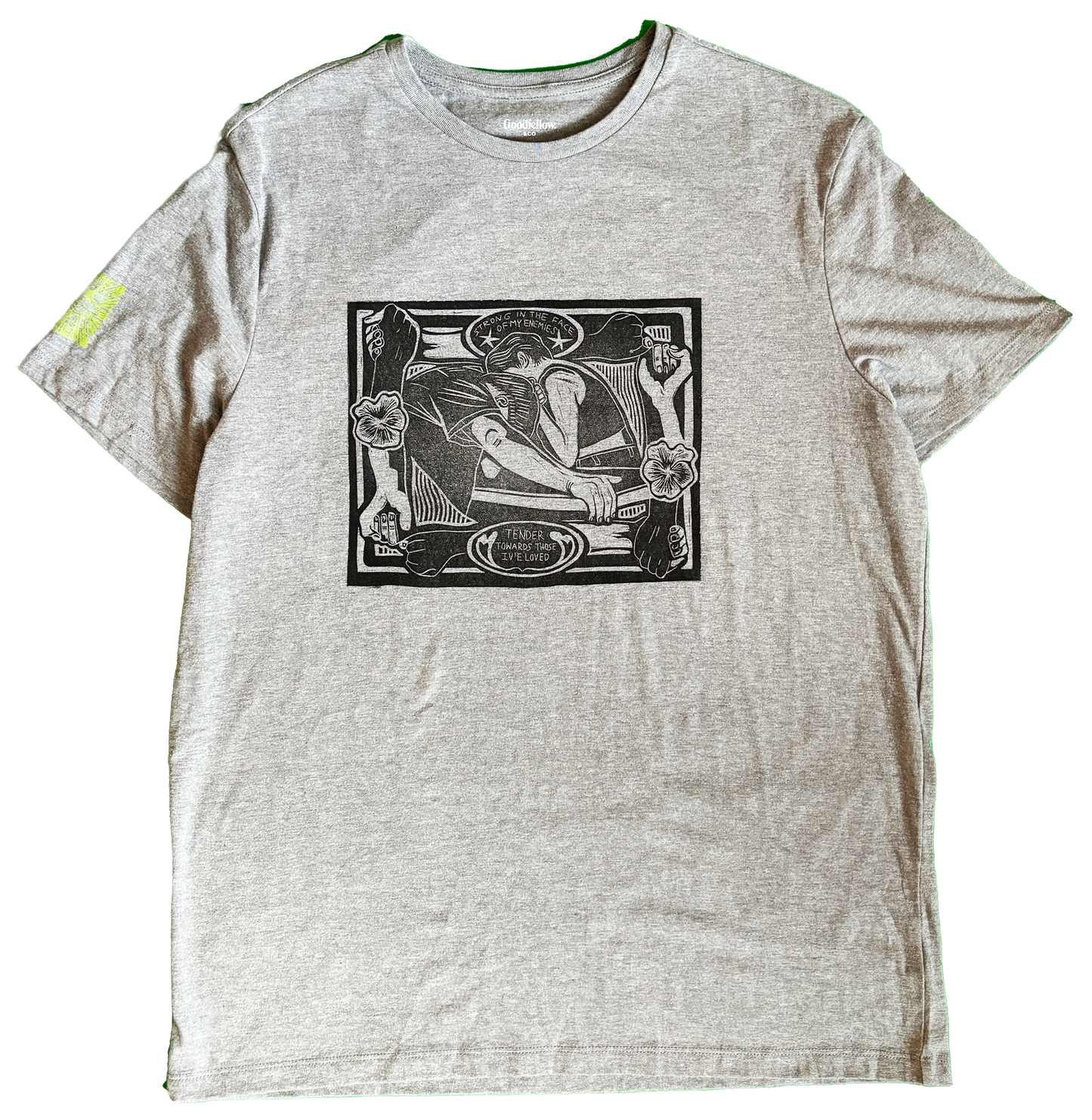 Large - One of a Kind Short Sleeve Linoleum Printed T Shirt