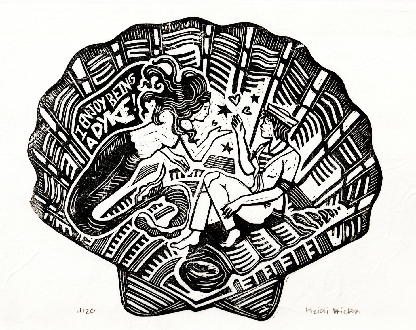 I Enjoy Being a Dyke Seashell Linocut Print
