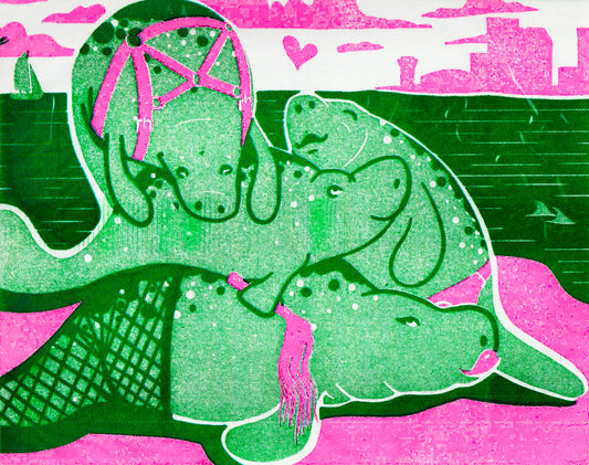 Manatee Fun at Vinoy Park Risograph Print